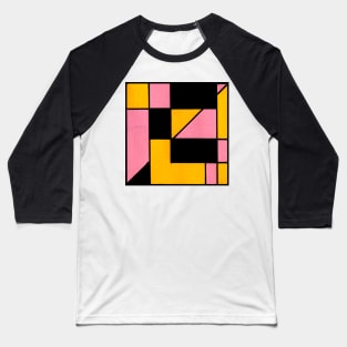 Pink Yellow Black Geometric Abstract Acrylic Painting Baseball T-Shirt